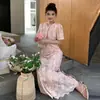 Vestido de Encaje Bordado de Cintura Alta, Conjunto de Dos Piezas, Minivestido de Alta Gama, Suave, Romántico, Elegante, Juvenil, Rejuvenecedor