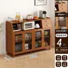 Aparador para comedor, armario de almacenamiento de cocina, armario de bambú y madera con puerta de cristal, estante para microondas, armario de almacenamiento multifuncional