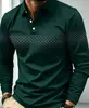 Camisa polo de manga larga para hombre, estampado digital casual, camisa sencilla con diseño de rayas y patrón geométrico para hombre