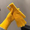 Guantes Largos de Dopamina para Mujer Otoño e Invierno Gruesos Cálidos Resistentes al Frío Color Sólido Lana Mezclada Tejidos Ciclismo Conjunto de Cinco Dedos