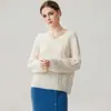 Colección otoño/invierno 2026 de Cachemira: suéter tejido de punto para mujer, cuello en V, estilo simple, corte holgado, tejido de ochos en toda la superficie
