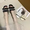 Sandalias de encaje estilo hada con hoja de loto para mujer, verano 2023, nuevas, versátiles, suaves, perla, planas, para vestido, chanclas