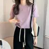Blusa Feminina de Verão Estilo Coreano Manga Curta Estreita Skin-friendly Algodão Puro Estilosa Simples Versátil Gola Redonda Flor Cinza Camiseta