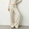 Ropa de yoga suave y amigable con la piel, acanalada, cuello en U, manga larga, ajuste ceñido, casual, versátil, deportiva, buena caída, holgada, pierna ancha