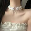 Colarinho de sino com laço, alça de pescoço feminina, gargantilha, acessórios de pescoço, colar, corrente de clavícula, colar sexy, anel de pescoço branco