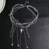 Collar Europeo y Americano de Nicho Dulce-Cool con Borla y Cruz de Perlas, Estilo Lujo Ligero, Accesorio de Cadena para Clavícula en Capas de Gama Alta para Mujeres