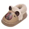 Sapatos de algodão infantis para meninos, superfície de couro, impermeáveis, pelúcia grossa, quentes, design de desenho animado, sapatos de algodão com calcanhar fechado, em estoque, disponíveis para dropshipping