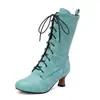 Botas Martin de cordones con punta redonda estilo europeo y americano, botas de mujer de tacón alto hasta la pantorrilla para otoño e invierno, talla grande, suministro de comercio exterior transfronterizo 7737