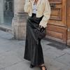 Falda de Cuero Negra Mate Retro Europea y Americana para Mujer Moda Primavera 2026 Falda de Línea A para el Trabajo de Alta Cintura Falda Larga Ropa de Mujer