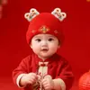 Chapéu Vermelho de Ano Novo para Bebê Chapéu de Tricô Quente Espesso Outono e Inverno para Meninos e Meninas Bebês Chapéu de Tricô Festivo