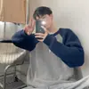 Suéter para Hombre Otoño/Invierno Retro Americano Holgado Perezoso Top Moderno Versátil Manga Raglán Bloque de Color Cuello Redondo Tejido