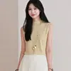 Camiseta sin mangas de cuello alto a media altura de Tencel y lana, estilo de fila simple, top drapeado amigable con la piel, elegancia francesa minimalista