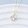 Pingente de Pérola de Água Doce Natural Colar Gargantilha Flor Rosa Gotejada a Óleo Corrente da Clavícula Joia de Verão Novo Estilo Atacado