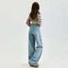 Jeans de pierna ancha holgados de forro polar grueso transfronterizos para mujer, pantalones rectos estrechos de cintura alta forrados de forro polar de invierno para cuerpo tipo pera