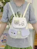 Mochila tipo parche de oso girly estilo coreano con costuras de lunares y cuadros, mochila pequeña con solapa ligera y portátil para mujer