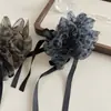 Pinza para el pelo de malla multicapa de moda estilo coreano con estampado de leopardo, lazo elegante y cinta, accesorio para el pelo tipo pinza banana para coleta alta para mujeres