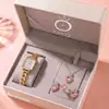 Juego de Joyería JUSMI para Mujer con Forma de Corazón de Cristal Rosa, Collar con Cadena Dorada, Pendientes, Anillo, Regalo de Cumpleaños para Novia