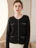 Nuevo Cárdigan de Punto de Cachemira Otoño/Invierno 2026 para Mujer, Abrigo Suéter de Manga Larga, Bloque de Color Cuello Redondo, Top de Estilo Elegante