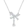 Collar de Plata de Ley S925 con Borla y Lazo para Mujer Lujo Accesible Moda Cadena para Clavícula con Circonita Gota de Agua Joyería de Plata Regalo para Novia