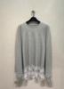 Qianhe Otoño e Invierno Nuevo Estilo Japonés Fresco Artístico Encaje Empalmado Manga Larga Base Cuello Redondo Moda Top Camiseta