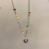 Collar de Corazón con Cuentas de Colores y Flor de Zircón para Mujer Dulce y Cool Estilo Chica Caliente Cadena para Clavícula Diseño Nicho Nuevos Accesorios