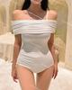 [3 colores] Traje de baño de una pieza triangular con escote de una sola palabra, estilo coreano, sexy, con escote en el pecho pequeño y abanico de hadas delgado, cubierto por el vientre.