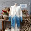 Dali Lijiang tie-dye azul tingido azul e branco tingido planta grama manga longa franja Cangshan suéter top de malha casaco cardigã
