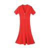 Vestido largo de punto elegante francés de Amazon transfronterizo, entallado, adelgazante, nicho de alta gama, cuello en V, manga corta