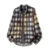 Camisa a cuadros estilo retro americano con cuello de solapa para hombre, nueva marca de moda 2026, corte holgado, algodón puro, camisa chaqueta casual versátil