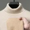Suéter de punto grueso para hombre de forro polar de visón de una sola pieza, suéter básico casual de cuello alto para hombre