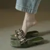Primer Encuentro con las Sandalias de Exterior Cuadradas Blingbling con Pedrería para Mujer, Nuevas Sandalias Versátiles de Tacón Bajo Slip-On 2026
