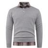 2025 Novo Estilo Outono e Inverno da Amazon Camisa Suéter Falsa de Duas Peças com Gola para Homens, Malha Solta, Manga Longa Tendência
