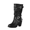 Novas Fivelas de Cinto Botas de Cano Médio Botas de Cavaleiro Britânico Botas de Moda de Salto Alto Grosso Tamanhos Grandes 40-50 Botas de Exportação
