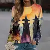 Sudadera de Manga Larga con Cuello Redondo y Estampado de Halloween para Mujer, Casual, Estilo Horror, Talla Grande