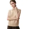 Chaleco de cachemira con solapa de diseño 2026 Otoño/Invierno nuevo estilo para mujer, holgado, adelgazante, sin mangas