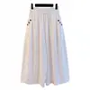 Calças capri brancas de algodão e linho plus size para mulheres, estilo fino de verão, cintura elástica, corte solto, efeito emagrecedor, calças casuais de comprimento 7/8