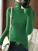 Suéter de Tricô Novo Estilo Gola Alta para Mulheres Outono Inverno Manga Longa Gola Alta Camada Base Slim Fit Canelado