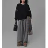 Suéter de Tricô com Gola Redonda Contrastante Costurado à Mão para Primavera, Outono e Inverno Design Solto Feminino Top
