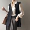 Chaleco de traje sin cuello para mujer, marrón, con cuello en V, para uso exterior, moda de primavera y otoño, chaleco de traje francés con cordones, chaqueta.