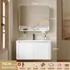 Gabinete de Baño Espacioso Engrosado Combinación Crema Lavabo de Esquina Redondeada Lavabo de Baño Lavamanos Cerámico Integrado
