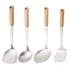 Aço inoxidável 304 cabo de madeira utensílios de cozinha domésticos espátula para refogar colher de cozinha espátula conjunto de quatro peças suprimentos de cozinha fabricantes atacado