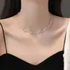 Colar de Prata Quebrada com Pérola de Água Doce em Grão de Arroz, Corrente para Clavícula com Mosquitinho, Colar Simples Banhado a Prata para Melhores Amigas e Irmãs