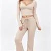 Pijama de Manga Longa com Gola Redonda Liso para Mulheres, Selecionado Cuidadosamente para Comércio Exterior Transfronteiriço, Roupa de Casa Casual Solta para o Verão, Pijama Estilo Europeu e Americano