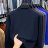 Suéter Masculino Grosso Gola Alta Cruzado 2026 Outono/Inverno Novo Manga Longa Camada Base Casual Cor Sólida Malha Suéter Masculino