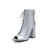 Sandalias de Encaje con Plataforma y Punta Abierta Estilo Europeo y Americano, Botines de Encaje con Tacón Grueso, Botas de Danza Jazz, Sandalias de Tacón Alto, Tallas 40-45, Zapatos de Exportación