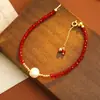 Pulsera de Cristal Rojo con Perlas para el Año de Nacimiento, Pulsera Sencilla y Elegante con Colgante para Niñas, Pulsera de Regalo para Mujeres