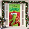 Cubierta de Puerta Decoración de Dibujos Animados del Grinch Cubierta de Puerta Navideña Monstruo Verde Grinch Tela Colgante Tapiz Fondo de Cubierta de Puerta