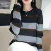 Suéter de punto hueco a rayas de bloques de color para mujer, nueva colección primavera/otoño 2026, estilo holgado y relajado, de manga larga, top de punto fino