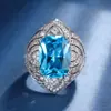 Deseo transfronterizo nuevo moda retro europea y americana collar con colgante de aguamarina anillo para mujer rectangular 12*16 set
