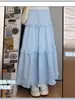 Falda corta de cuadros azules de cintura alta para mujer, verano 2026, estilo nuevo, corte ajustado, línea A, falda tipo paraguas, falda midi escalonada de retazos